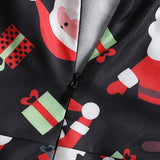 1950s Black Halter Christmas Print Vintage Dress with Santa and Snowflake Patterns