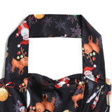 1950s Black Halter Christmas Print Vintage Dress with Santa and Snowflake Patterns