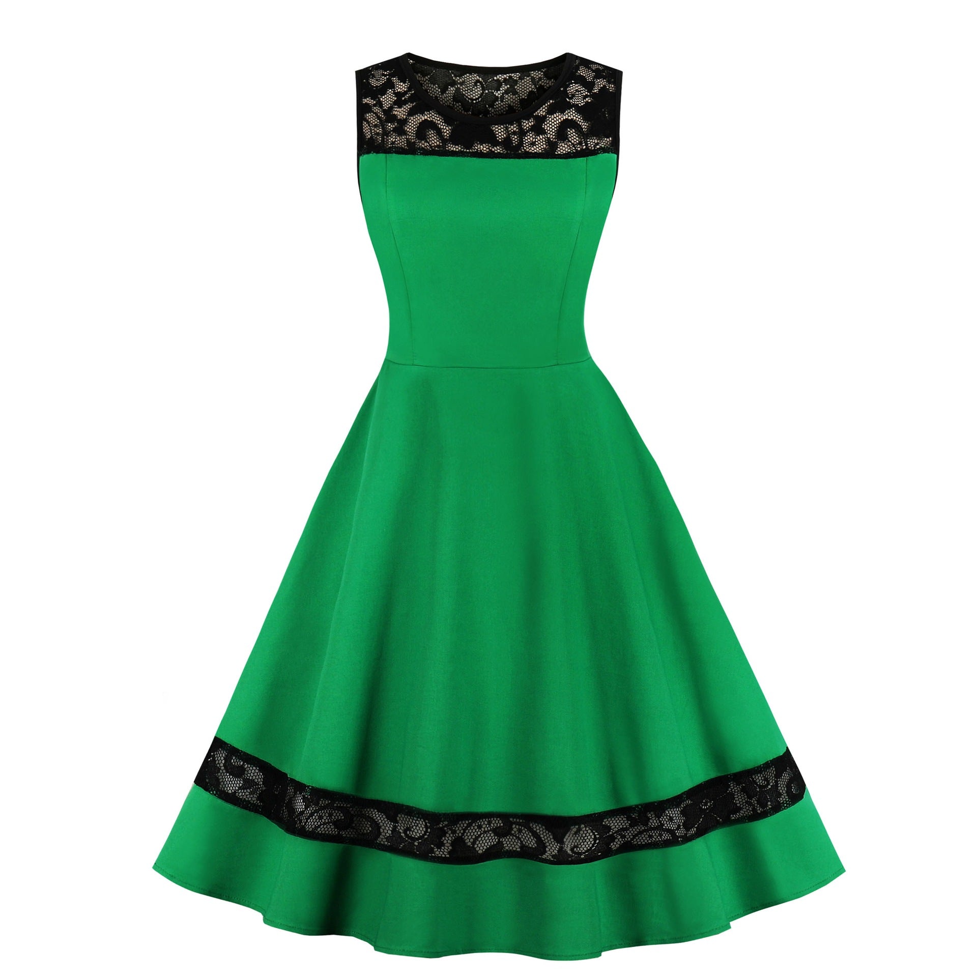 1950S Black Lace Patchwork Sleeveless Vintage Dress