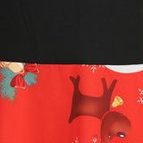 1950s Black Off-Shoulder Santa Print Long Sleeve Vintage Dress