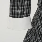 1950S Black Plaid Peter Pan Collar Belted 3/4 Sleeve Vintage Dress
