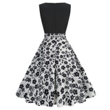 1950S Black Sleeveless Retro Sunflower Print Vintage Dress
