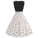 1950S Black Sleeveless Retro Sunflower Print Vintage Dress