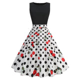1950S Black Sleeveless Retro Sunflower Print Vintage Dress