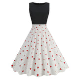 1950S Black Sleeveless Retro Sunflower Print Vintage Dress
