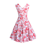 1950S Blue and Pink Paisley Print V-Neck Sleeveless Vintage Dress