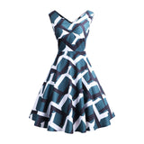 1950S Blue and Pink Paisley Print V-Neck Sleeveless Vintage Dress