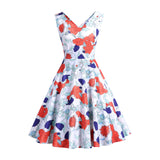 1950S Blue and Pink Paisley Print V-Neck Sleeveless Vintage Dress