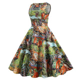 1950S Blue Dinosaur Print Retro Sleeveless Vintage Dress