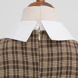1950S Brown Plaid Peter Pan Collar 3/4 Sleeve Vintage Dress