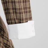 1950S Brown Plaid Peter Pan Collar 3/4 Sleeve Vintage Dress