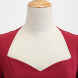 1950S Burgundy Bow Tie Neck 3/4 Sleeve Vintage Swing Dress