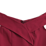 1950S Burgundy Off-Shoulder Retro Pleated Vintage Dress