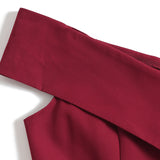 1950S Burgundy Off-Shoulder Retro Pleated Vintage Dress