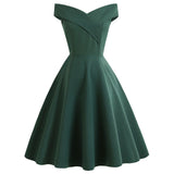 1950S Burgundy Off-Shoulder Retro Pleated Vintage Dress