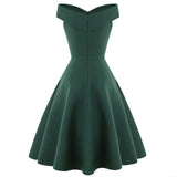 1950S Burgundy Off-Shoulder Retro Pleated Vintage Dress