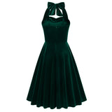 1950s Burgundy Velvet Halter Neck Vintage Dress