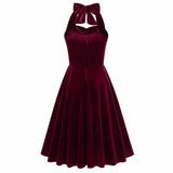 1950s Burgundy Velvet Halter Neck Vintage Dress