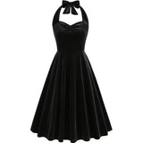1950s Burgundy Velvet Halter Neck Vintage Dress