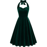 1950s Burgundy Velvet Halter Neck Vintage Dress