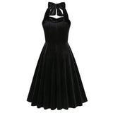1950s Burgundy Velvet Halter Neck Vintage Dress
