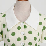1950S Cream Retro Red Polka Dot Buttoned Short Sleeve Vintage Dress