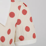 1950S Cream Retro Red Polka Dot Buttoned Short Sleeve Vintage Dress
