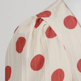 1950S Cream Retro Red Polka Dot Buttoned Short Sleeve Vintage Dress