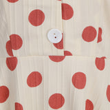1950S Cream Retro Red Polka Dot Buttoned Short Sleeve Vintage Dress