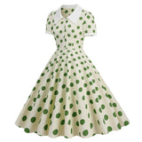 1950S Cream Retro Red Polka Dot Buttoned Short Sleeve Vintage Dress