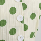1950S Cream Retro Red Polka Dot Buttoned Short Sleeve Vintage Dress