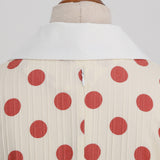 1950S Cream Retro Red Polka Dot Buttoned Short Sleeve Vintage Dress