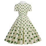 1950S Cream Retro Red Polka Dot Buttoned Short Sleeve Vintage Dress