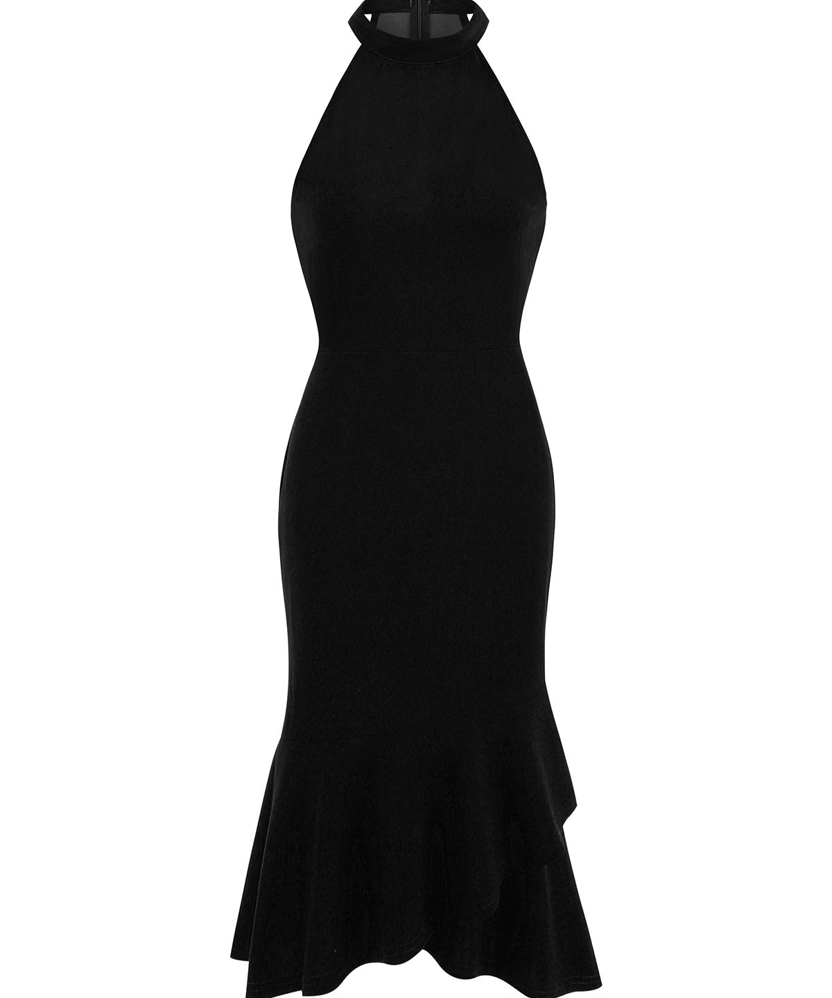 1950S Dark Green Halter Neck Ruffle Hem Sleeveless Vintage Dress