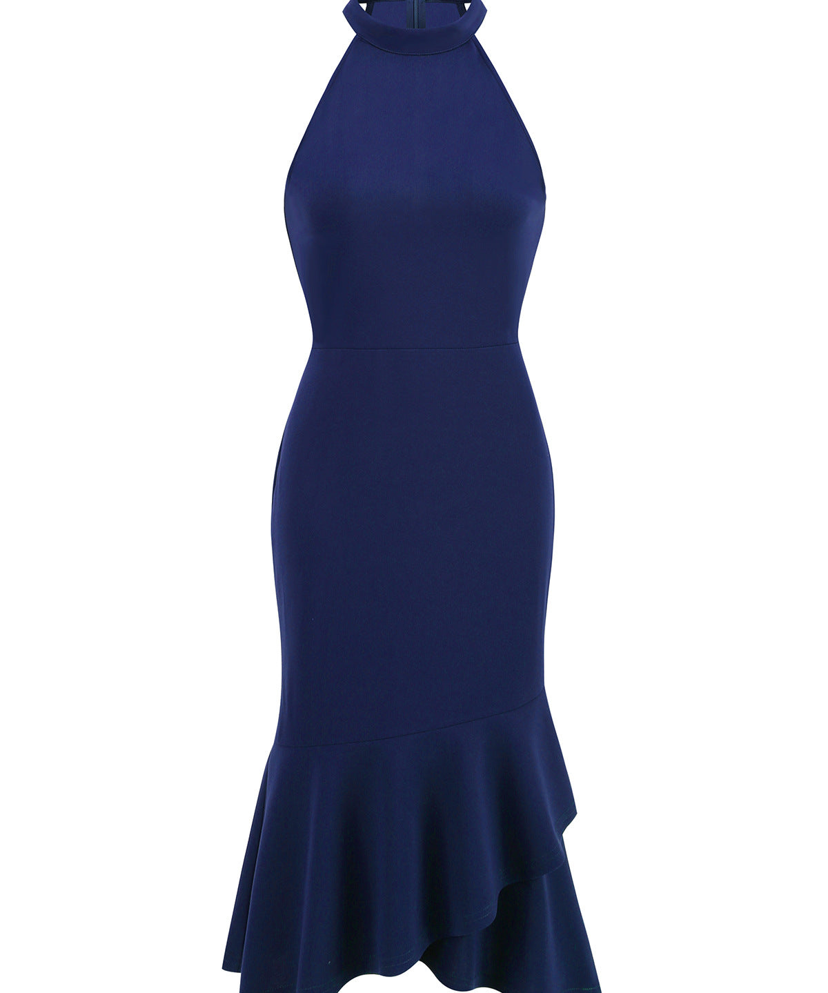 1950S Dark Green Halter Neck Ruffle Hem Sleeveless Vintage Dress