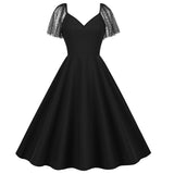 1950S Emerald Green Retro Lace Sleeve V-Neck Vintage Dress