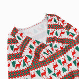 1950S Festive Red and Green Reindeer Print Belted Long Sleeve Vintage Dress