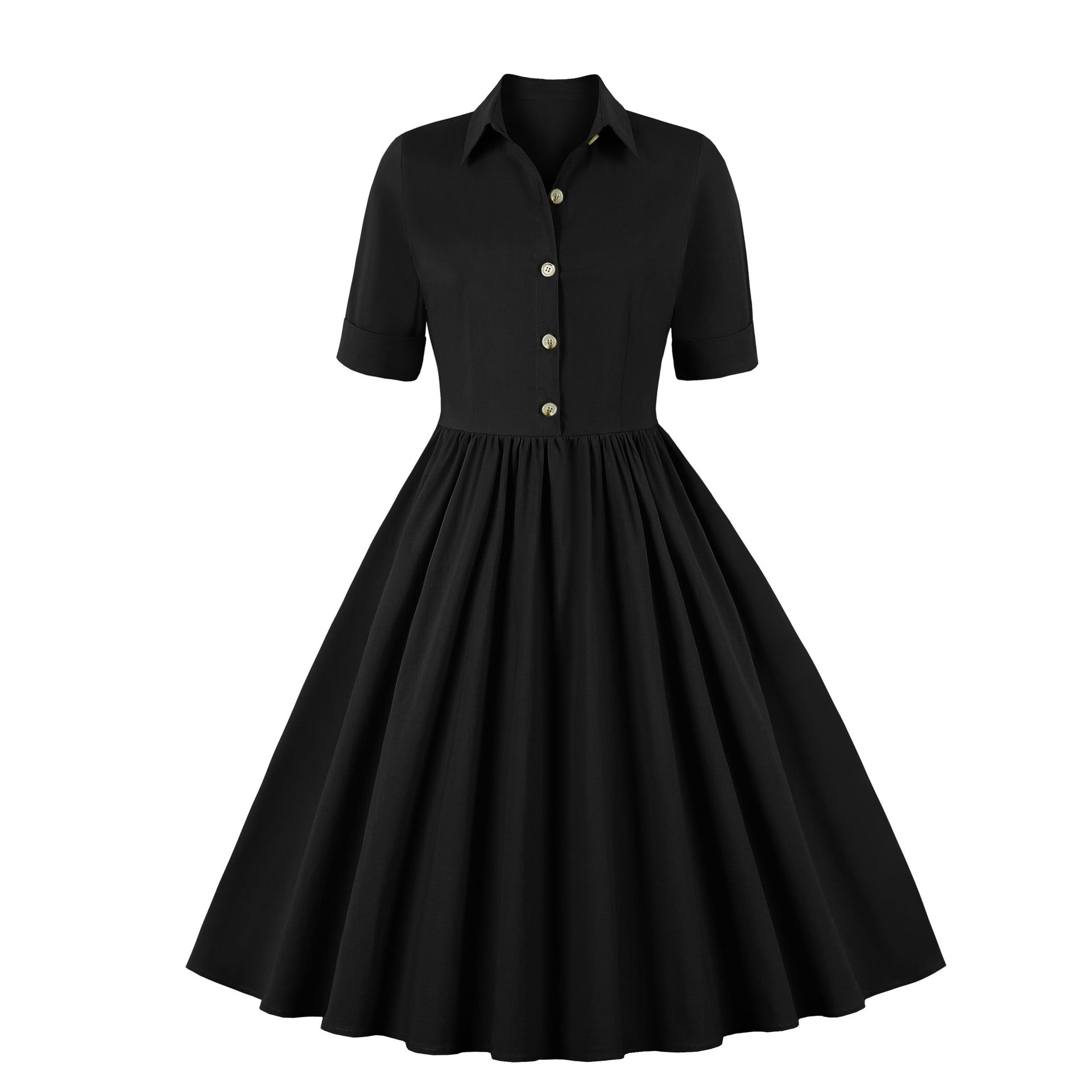 1950S Green Retro Button-Up Short Sleeve Vintage Dress