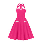 1950S Lavender and White Halter Neck Pocket Vintage Dress