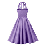 1950S Lavender and White Halter Neck Pocket Vintage Dress