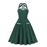 1950S Lavender and White Halter Neck Pocket Vintage Dress