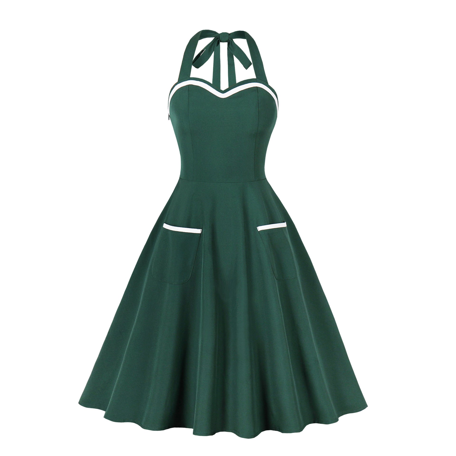 1950S Lavender and White Halter Neck Pocket Vintage Dress