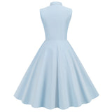 1950S Light Blue Bow Tie Buttoned Sleeveless Vintage Dress