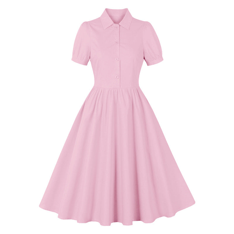 1950S Light Blue Button-Up Short Sleeve Vintage Dress