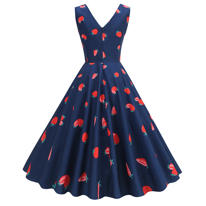 1950s Light Blue Floral Print Sleeveless Vintage Dress