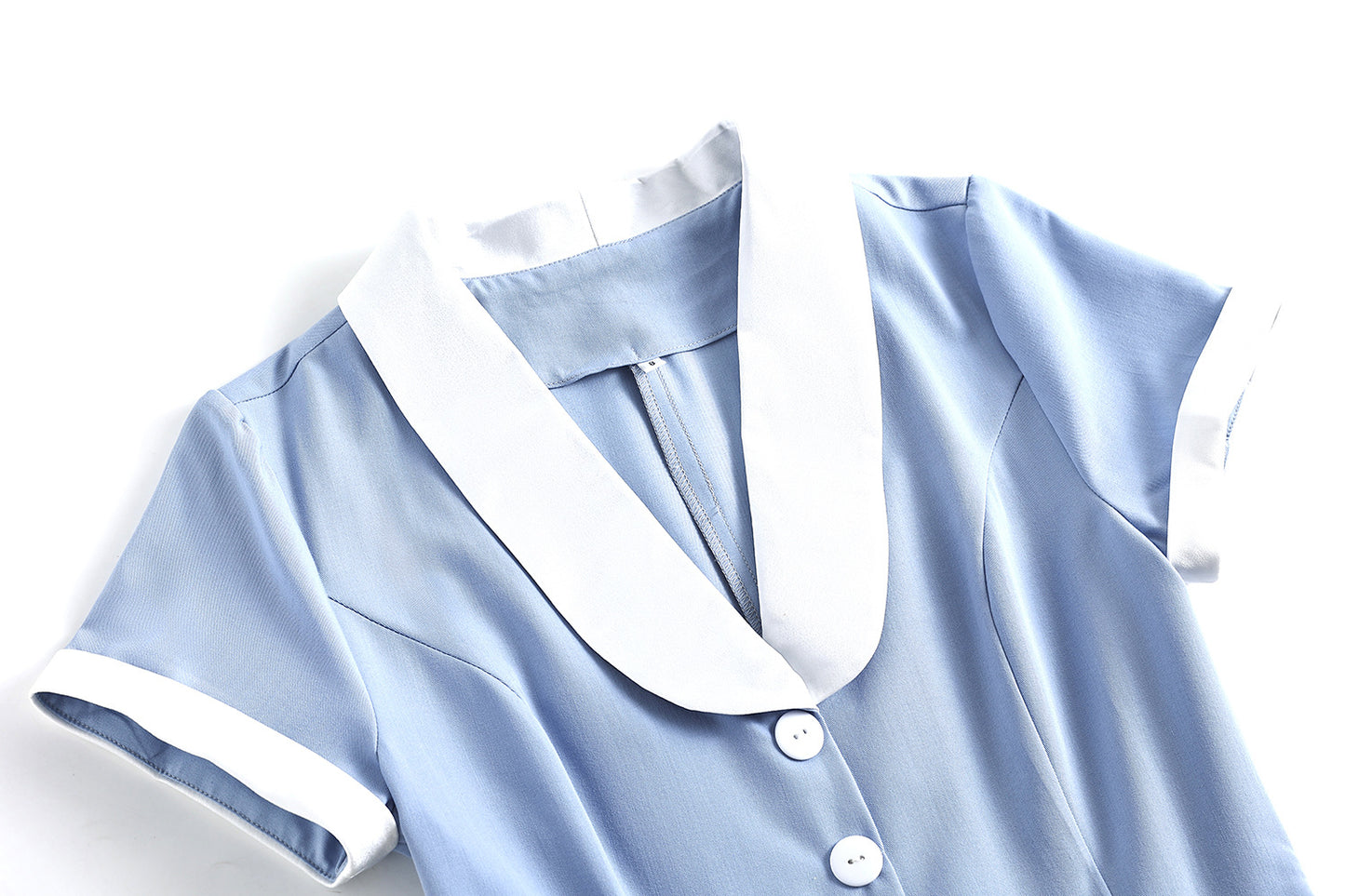 1950S Light Blue Retro Belted Short Sleeve Vintage Dress
