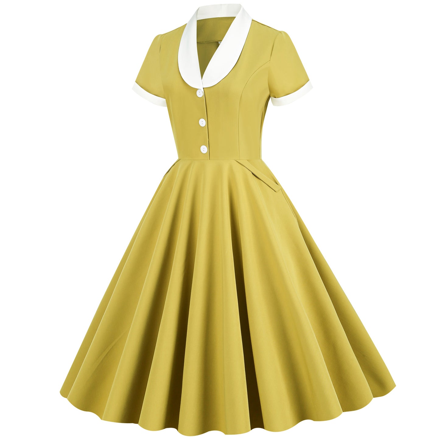 1950S Light Blue Retro Belted Short Sleeve Vintage Dress