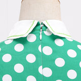 1950S Light Blue Retro Polka Dot Short Sleeve Vintage Dress