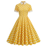 1950S Light Blue Retro Polka Dot Short Sleeve Vintage Dress