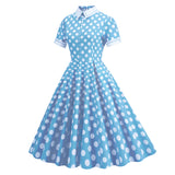 1950S Light Blue Retro Polka Dot Short Sleeve Vintage Dress